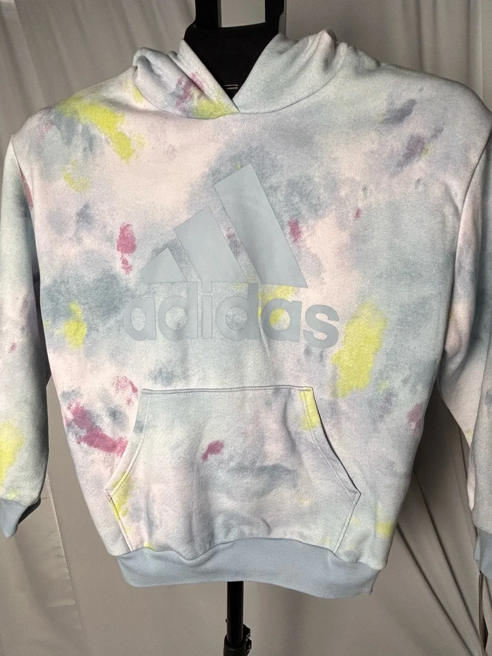 adidas Kids Sweatshirt Hoodie - Pastel Tie-Dye (Blue, Yellow, Pink)